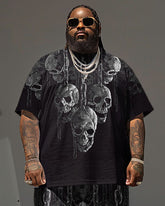Big Guy's Street Hip Hop Skull Chain Print T-Shirt Shorts Set